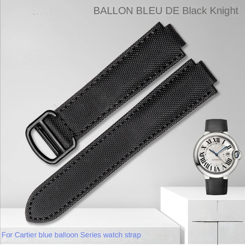 

For Cartier Blue Balloon Watch Band Raised Mouth Nylon Watch Bracelet Large and Medium Size Replace Wristband Black Knight 20
