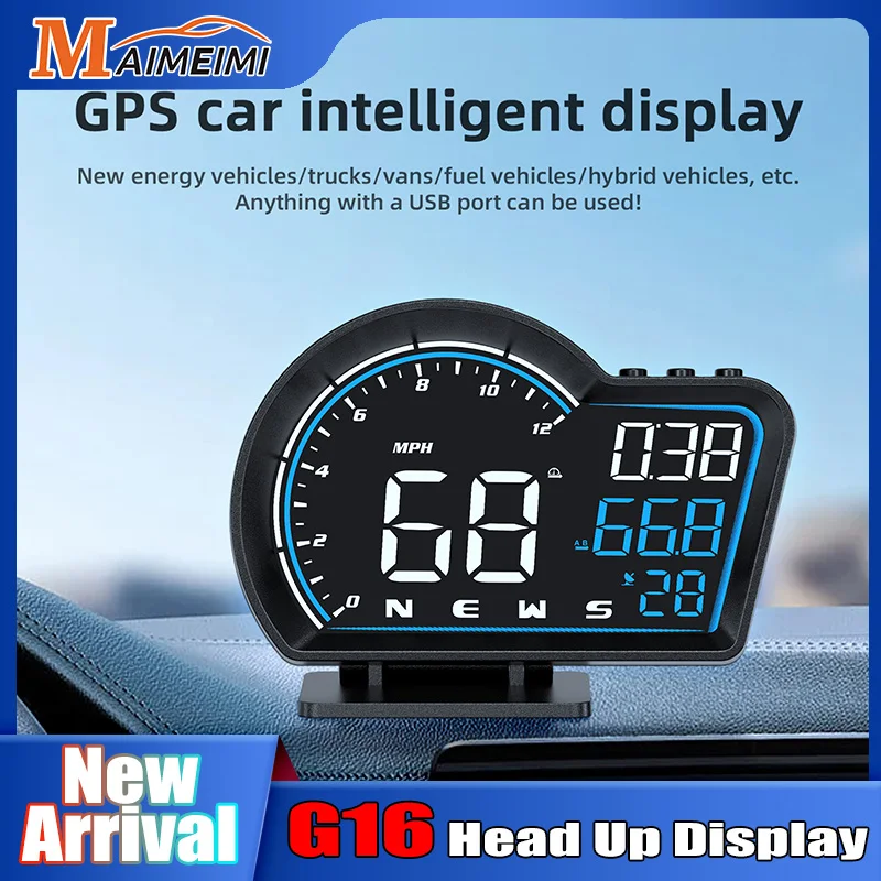 

Автомобильный дисплей G16 HUD с GPS, автомобильный датчик, спидометр, часы км/ч миль/ч, функция превышения скорости, будильник, автомобильные электронные аксессуары