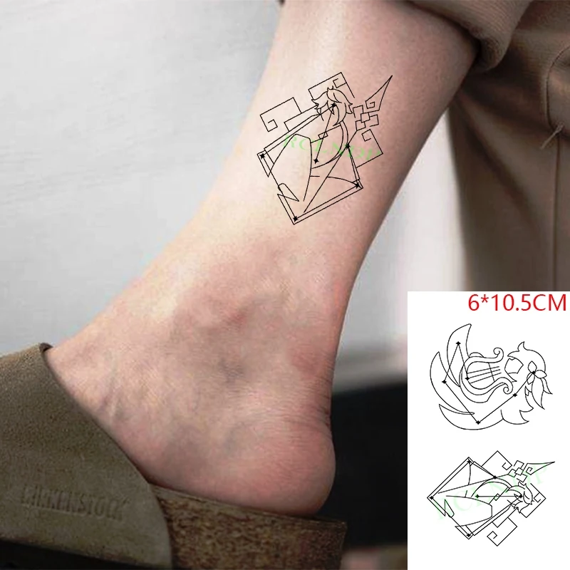 

Waterproof Temporary Tattoo Sticker Genshin game Arrow Line Black Geometric Tatto Flash Tatoo Fake Tattoos for Men Women