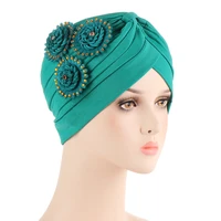 elegant diamond flowers turbans for women pleated muslim headscarf bonnet breathable summer turban caps ready to wear arab hats