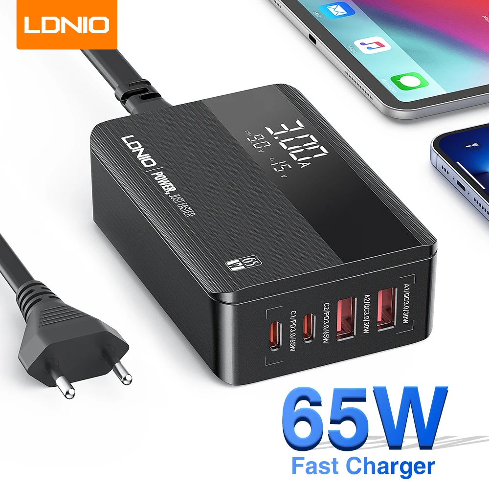 

LDNIO 65W USB Charger PD QC4.0 4 Ports USB Type C Charger For Iphone 14 13 Samsung Laptop Pad Macbook Mobile Phone USB C Charger