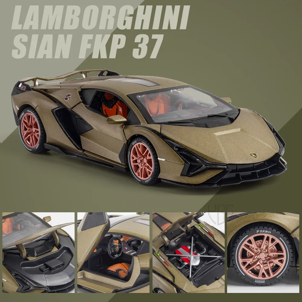 

1/24 Lambor Sian Car Model Alloy Diecast High Simulation Big Size 21cm 4 Doors Metal Racing Car Models With Light Children Toys