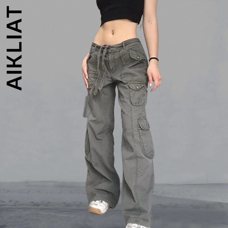 

Aikliat Women Jeans 2022 Loose Young Denim Pants Low Waist Y2k Pockets Jeans Streetwear Full Length Woman Girls Trousers