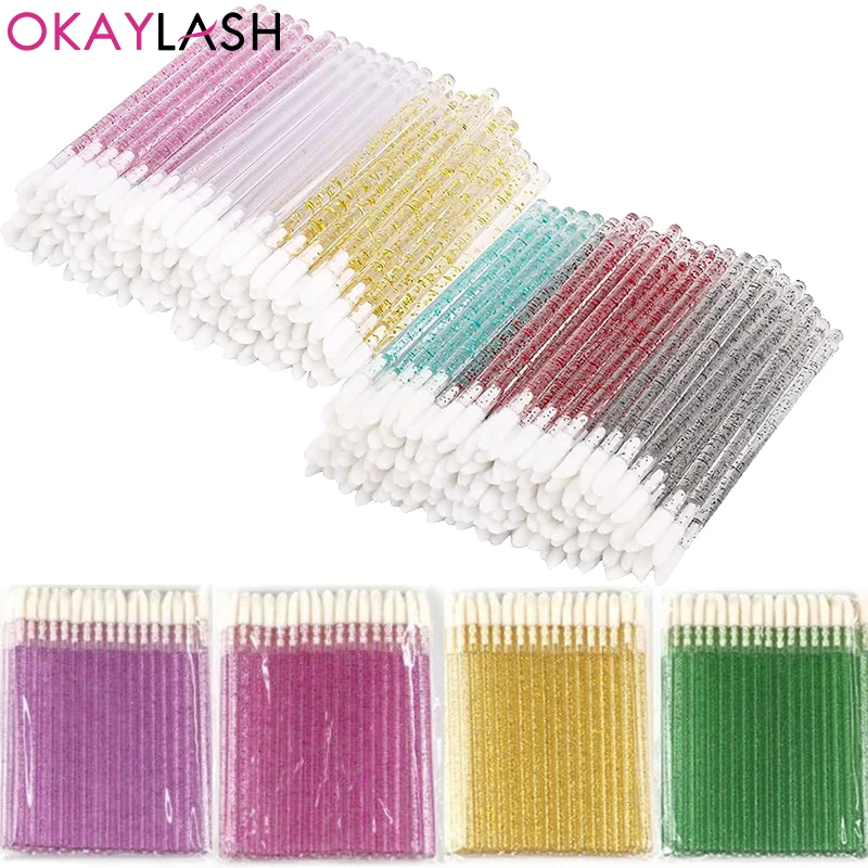 

50Pcs Crystal Eyelash Extension Micro Brush Glitter Disposable Cleaner Lash Applicators Mascara Wands Makeup Gloss Lipstick