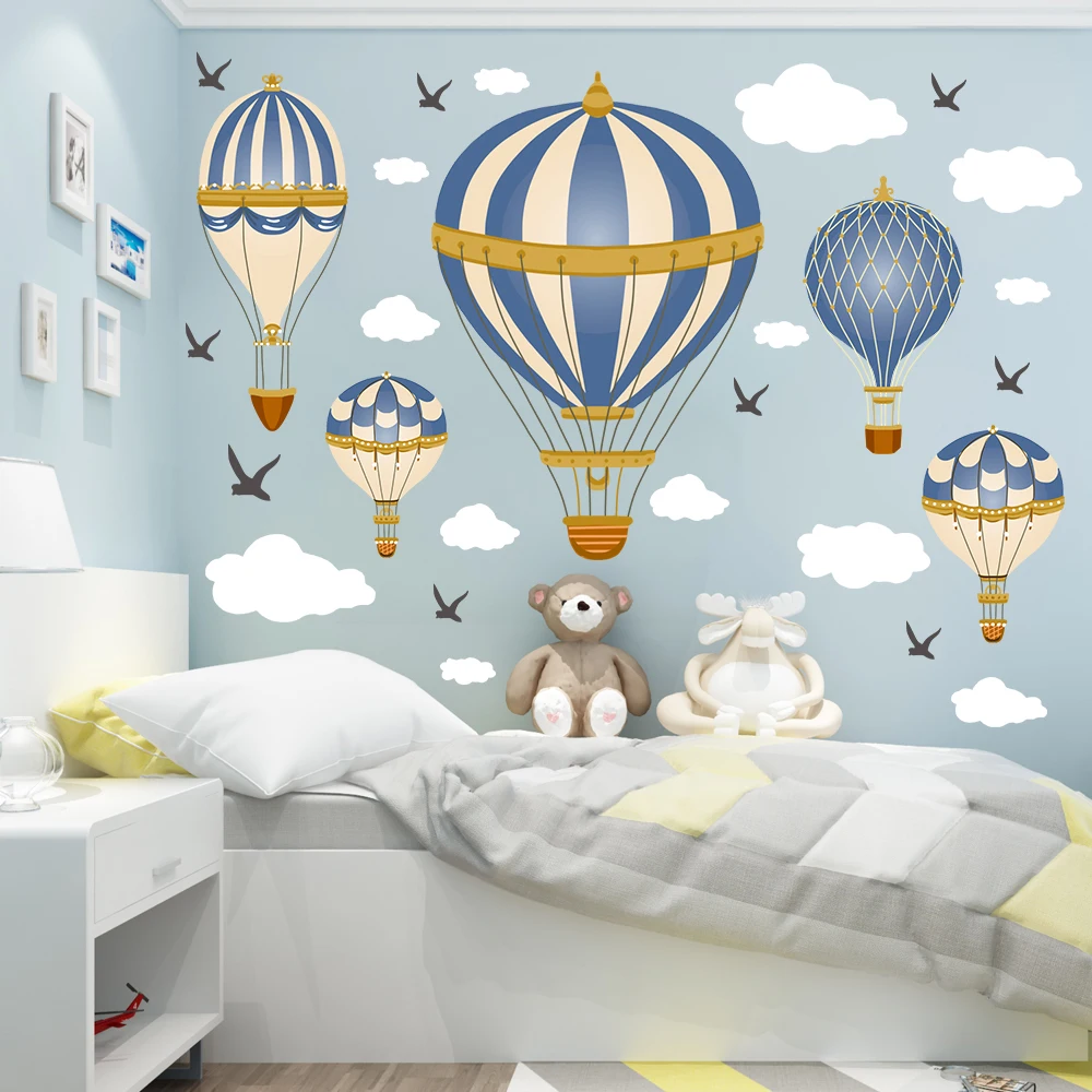 Мультяшные воздушные шары с облаками стена чайки наклейки для детской комнаты