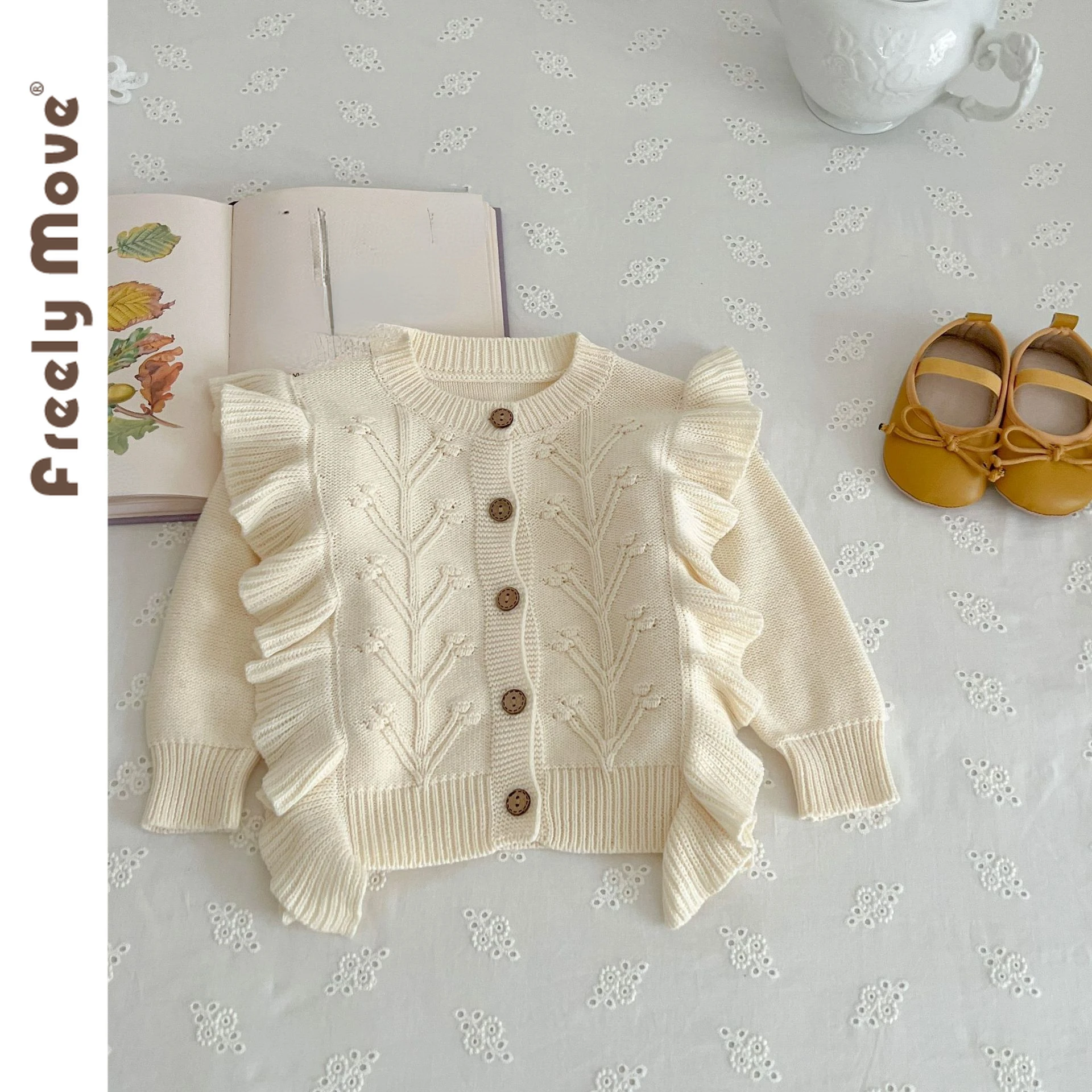 

Freely Move Autumn Winter Knitted Cardigan Sweater for Girls Solid Ruffles Floral Children Clothing Girls Sweaters Kids Clothes