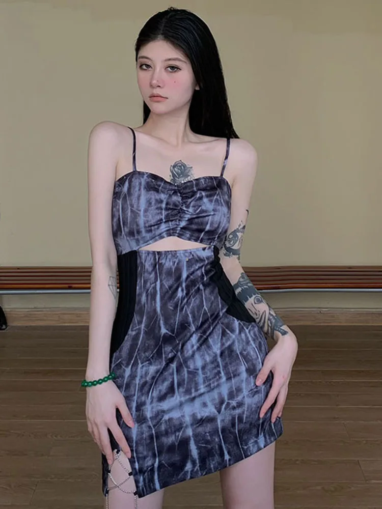 

Летнее уличное платье в стиле Харадзюку, винтажное мини-платье для малышей с квадратным вырезом, без рукавов, с разрезом, с высокой талией и ...