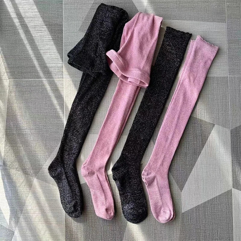 Модные корейские чулки блестящие золотые колготки сексуальные трикотажные