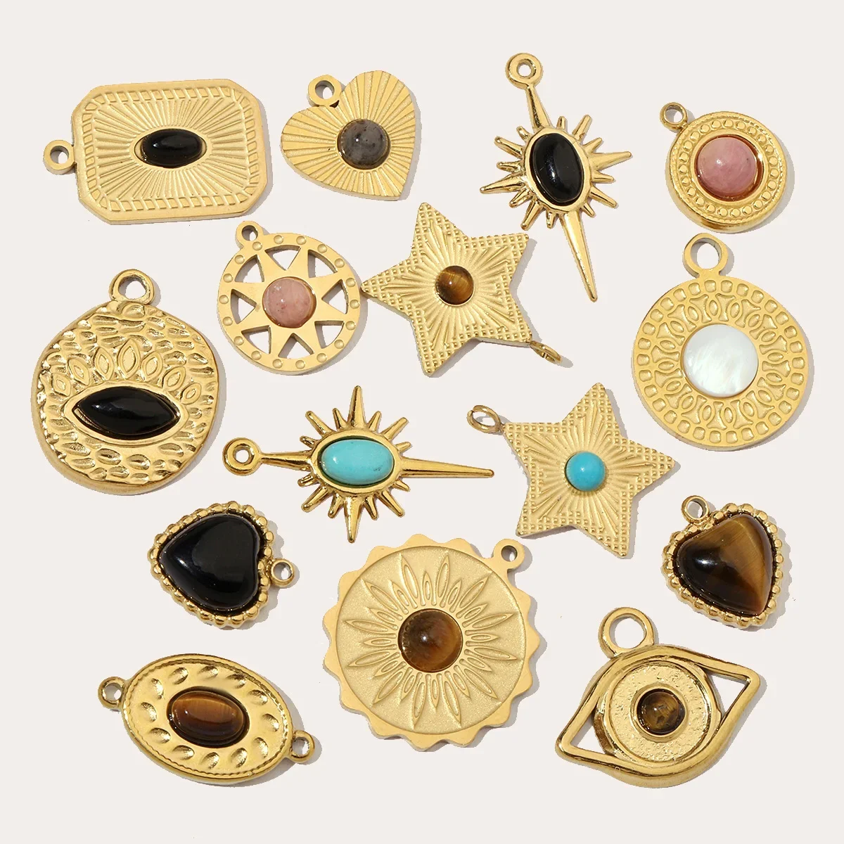 3 шт./лот ретро природный камень клевер звезда сделай сам подвески из нержавеющей