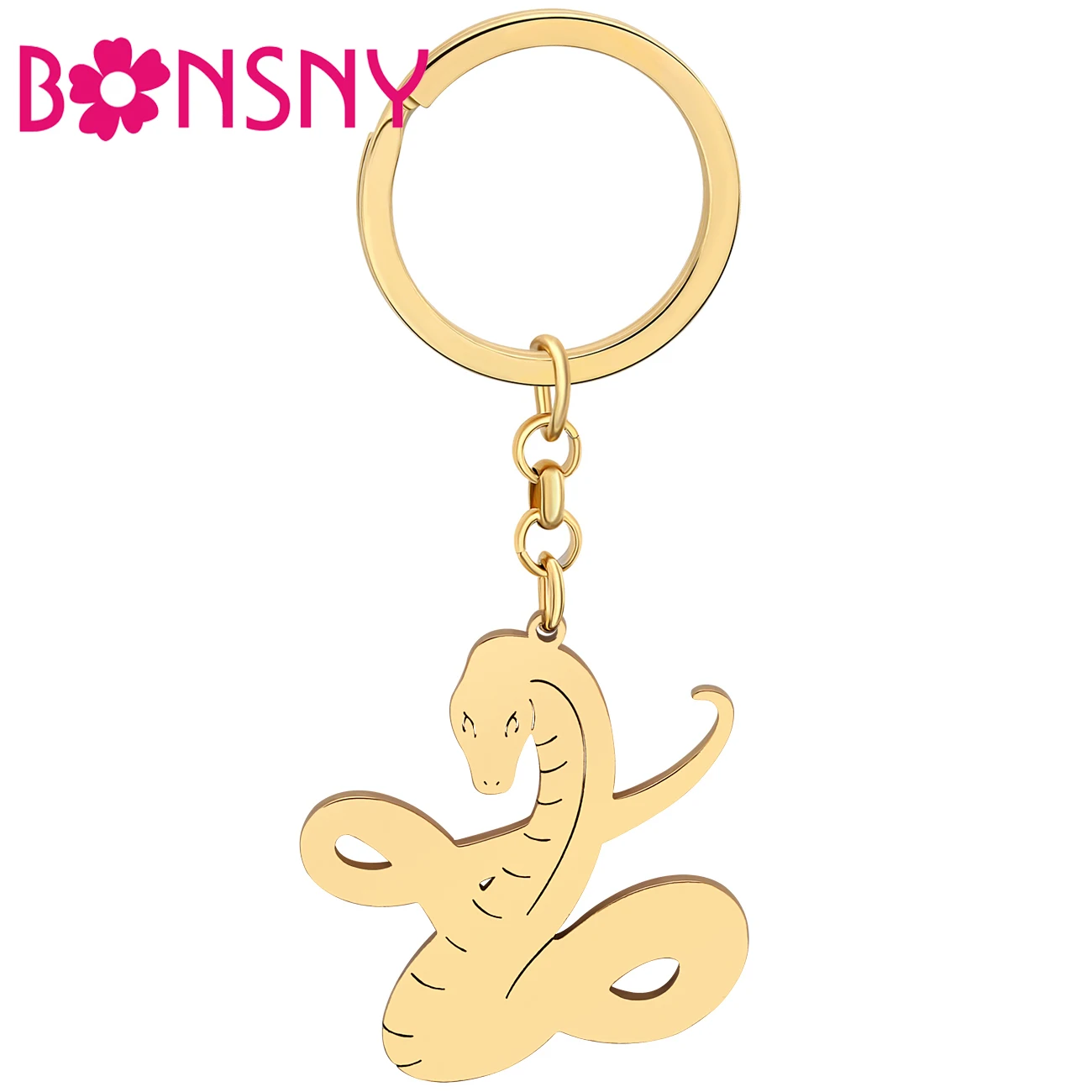 

Bonsny Stainless Steel Gold-plated Novelty Long Snake Key Ring Animals Decorations Key Chains Keychains For Men Friends Gifts