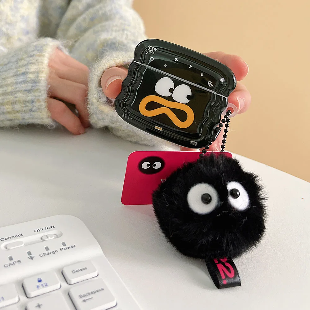 

Funny Black Eye Mouth Cases For AirPods 1 2 3 Pro Air Pods Pro2 Soft Cute Bluetooth Earphone Cover with Plush Keychain Funda