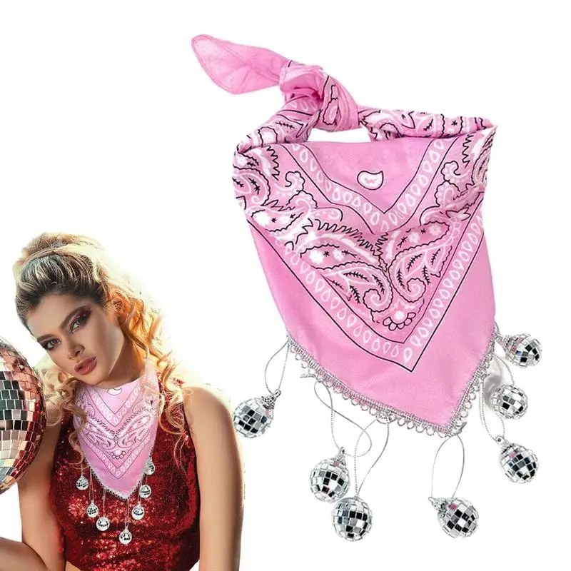 

Cowgirl Square Head Scarf With Disco Balls Fashion Polyester Women Scarf Bandanas For Wedding Halloween Christmas Accessories