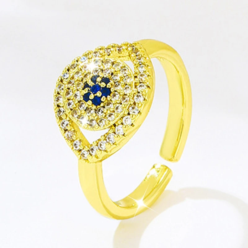 

2022 New Fashion Trend 18K Real Gold Plated Evil Eye Open Women Ring Jewelry Temperament Charm Retro Ladies Rings Ornaments Gift