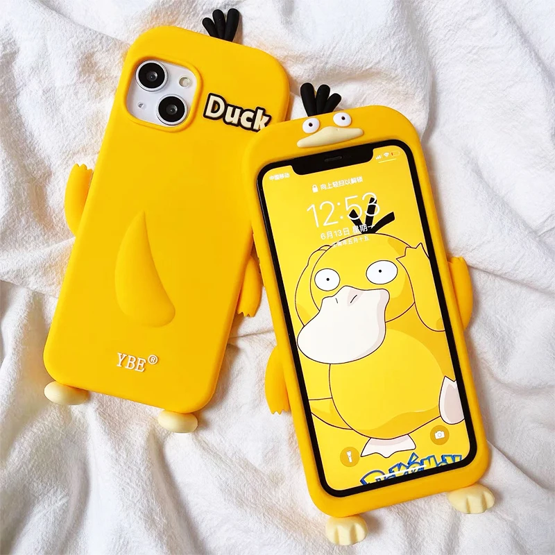 Купи Pokemon Psyduck Cute Phone Case Kawaii Anime Cartoon Doll iPhone 14 13 12 11 X Pro Max Mobile Phone Cases Toys Christmas Gifts за 241 рублей в магазине AliExpress