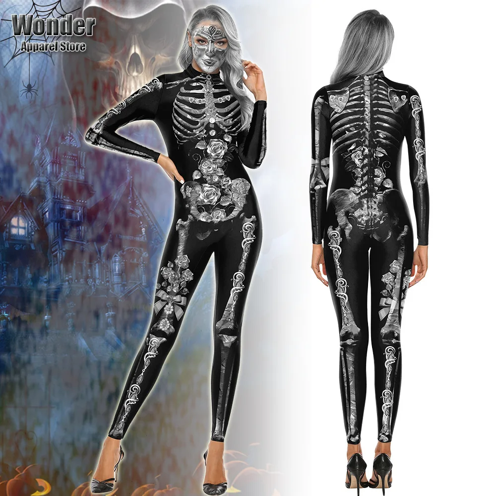 

Women Men Skull Body Skeleton 3D Printing Jumpsuit Adult Halloween Cosplay Costumes Party Role Playing Dress Up Outfit