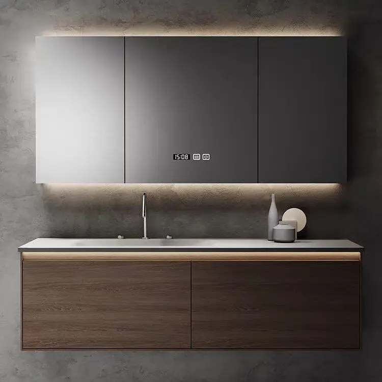Фото Импортный комплект мебели для ванной комнаты в стиле бревна из DuPont Corian с интегрированной раковиной, также подходит для кухни, элитная мебель для ванной комнаты №5