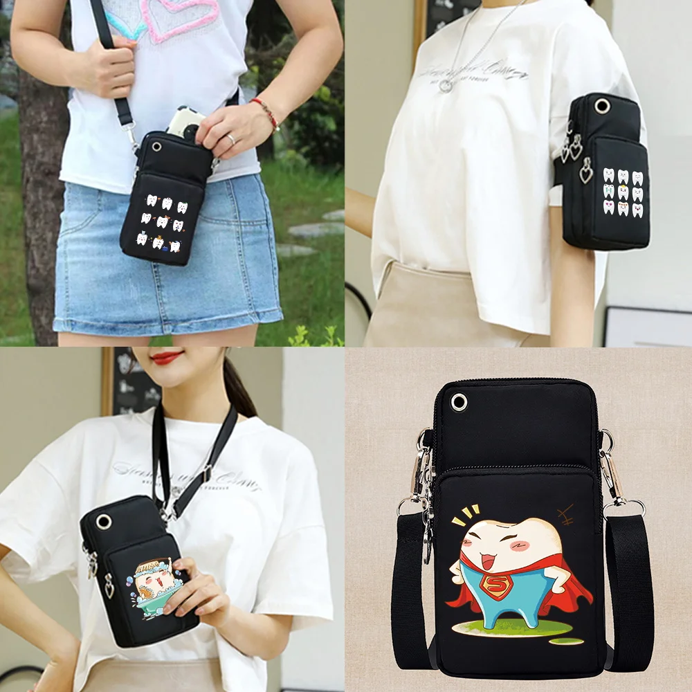 Organizer Mobile Phone Bag Universal for Samsung/iphone/Huawei/sony Women Shoulder Bags Teeth Print Sport Gym Arm Pack Cover
