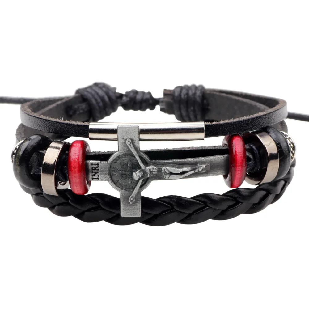 

Vintage Cross Leather Bracelet Fashion Punk Woven Bracelet Personality Multilayer Beaded Leather Bracelet Jewelry Accessories