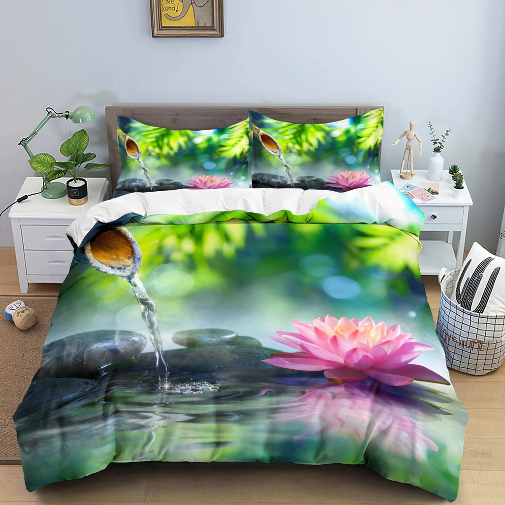 

Galaxy Lotus King Size Full Twin Duvet Cover Blue Flower Moon Bedding Set Bohemian Floral 2/3pcs Quilt Cover for Teens Adults