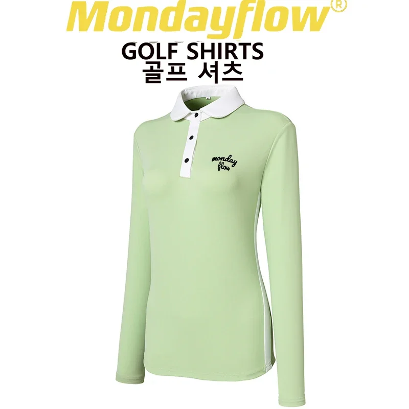 

Spring Autumn Korean Golf Shirts Women's Long Sleeve Sports Slim Fit Elastic Breathable Sweatwicking Golf T-shirt Polo Shirt