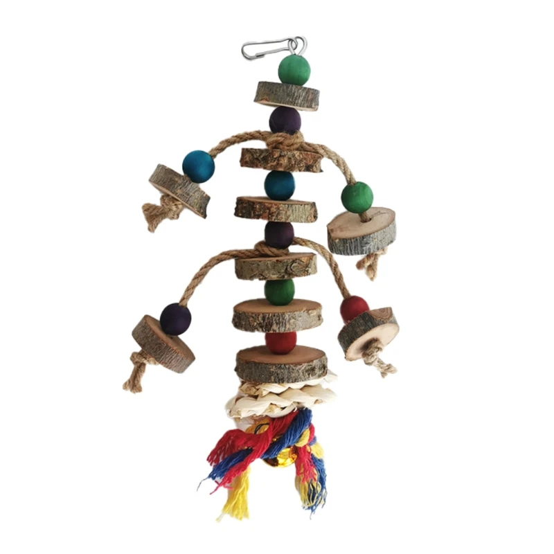 

Parrot Wooden and Rope Chewing Toy 10.2 x 3.5 Inches Round Blocks Wood Beads and Cotton Rope with Metal Hanging Hook