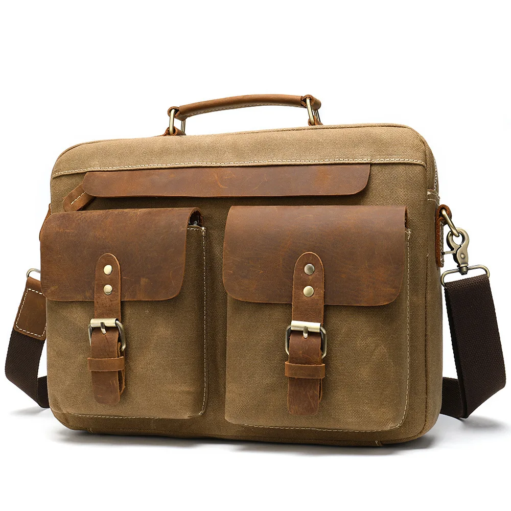 Сумка мужская из кожи Крейзи Хорс, портфель в ретро-стиле, деловая сумка для компьютера 14 дюймов