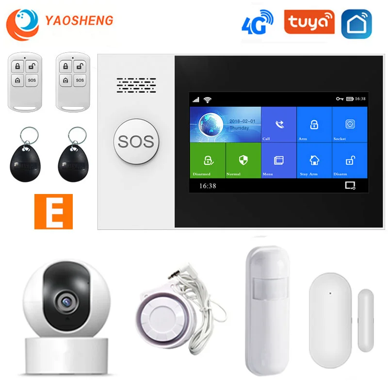 PG107 4G TUYA Security Alarm System Smartlife App Control With IP Camera Smoke Detector Wifi Wireless Home Smart Alarms Kit