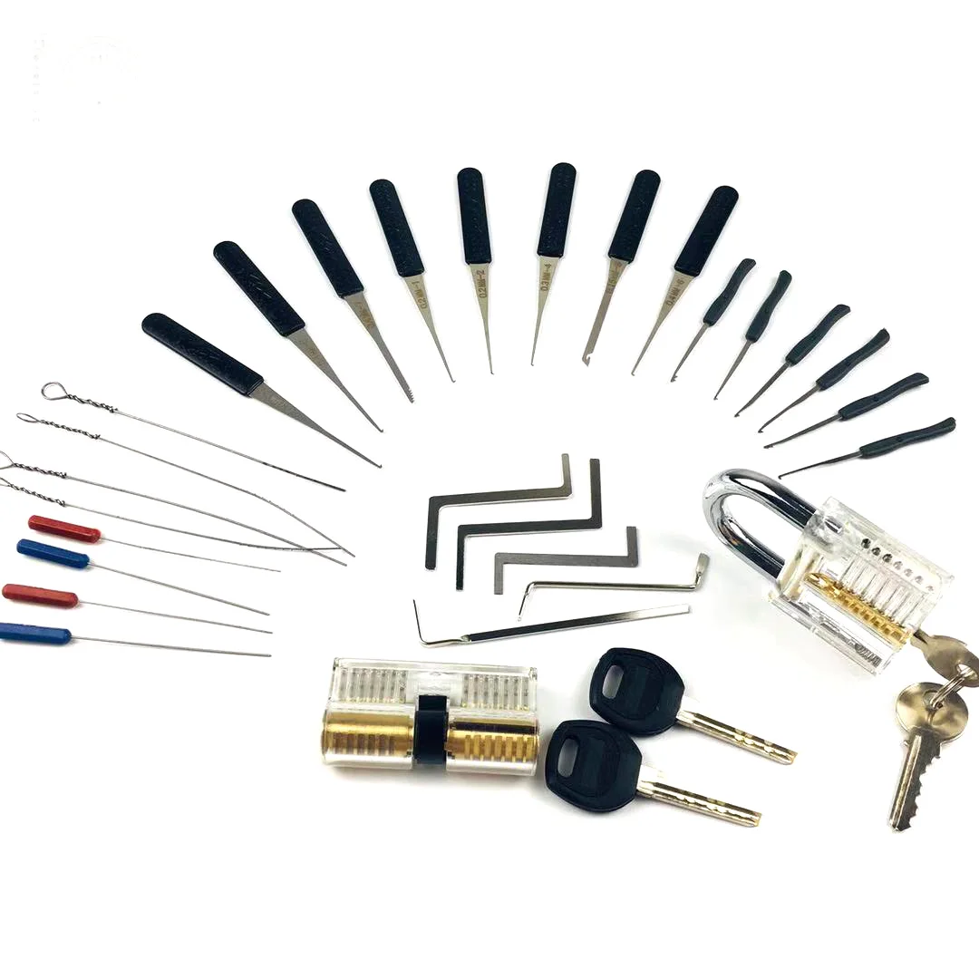 Practice Lock Set Transparent Padlock,AB Lock with Broken Key Remove Kit ,Tension Wrench Pick Set,Traning Kit for Locksmith,Men