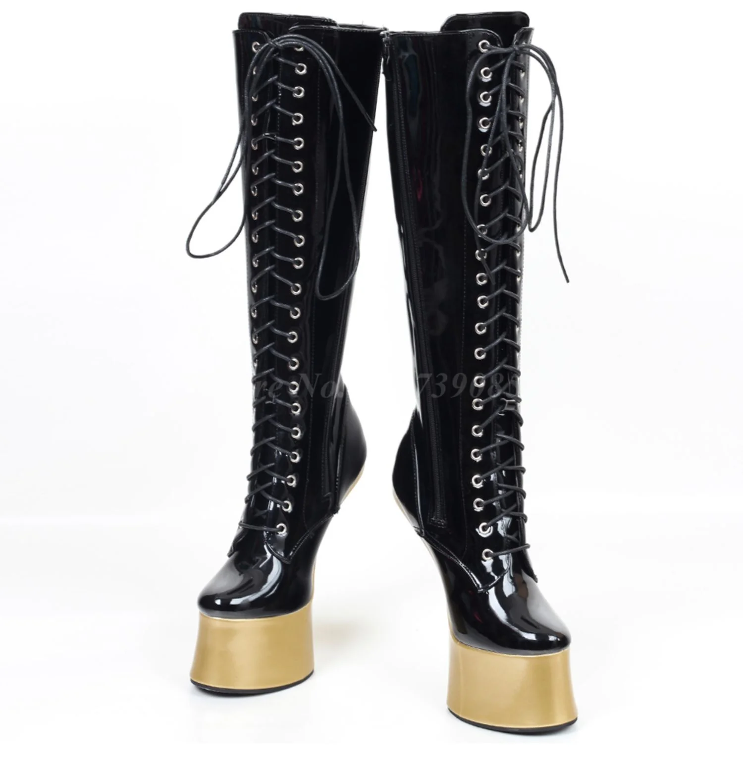 7Inch Hoof High Heel Long Boots Fancy Ponyplay Bootfetish Horse Heelless Platform Knee High Boots Size 46 Stripper Dancing Shoes