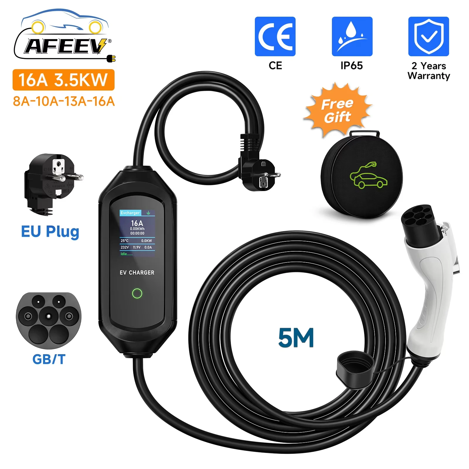 

AFEEV 3,5 кВт 16A Портативное зарядное устройство для электромобилей GBT 20234 Зарядное устройство для электромобиля EVSE Станция быстрой зарядки Wallbox для китайского автомобиля