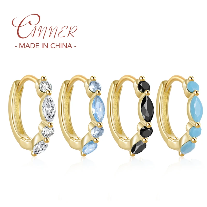 

CANNER Exquisite Colorful Oval Zircon Hoop Earring For Women 925 Sterling Silver Round Circle Earrings Temperament Ear Jewelry
