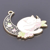5pcslot enamel moon cat rose flower branch vine butterfly charms animal alloy pendants for diy necklace supplies bulk wholesale