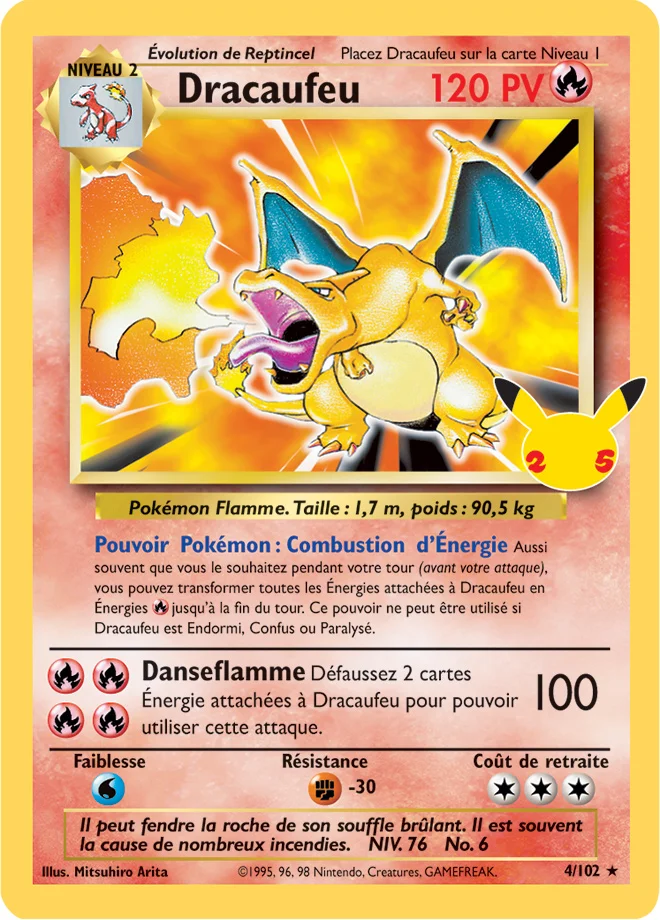 25 юбилей Покемон сделай сам французские флэш-карты 1996 первое издание Charizard blastise