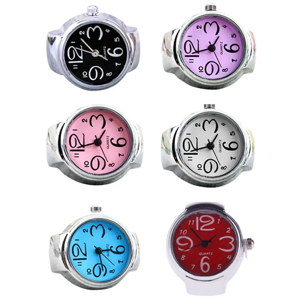 

Finger Ring Watch Women/Girl Sleek Steel Round Dial Elastic Quartz Finger Ring With Watch Female Ring Mini Size Gift for Student