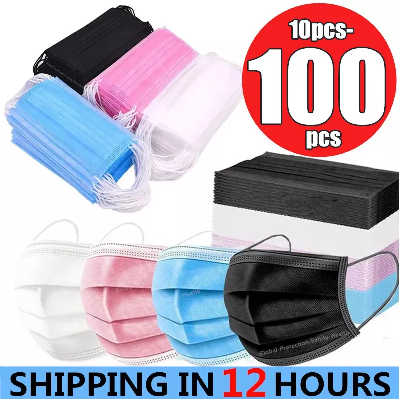 

10-100pcs Mask Disposable Nonwove 3 Layer Filter Mask mouth Face mask filter safe Breathable Black Protective masks mascarilla