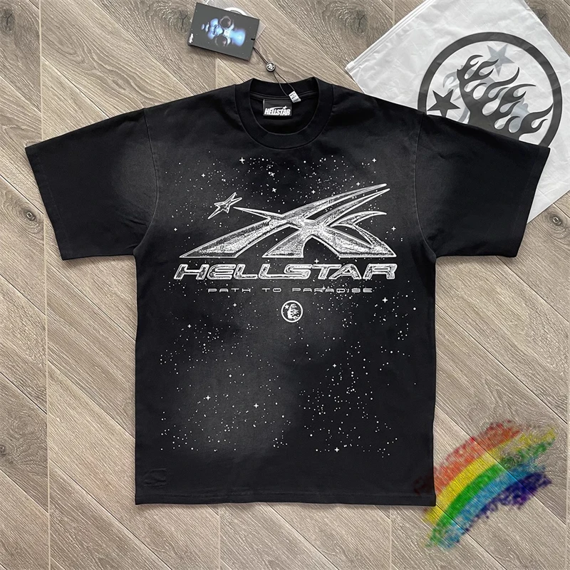 

Washed Hellstar T Shirt Men Women High Quality Black Tie-dyed Top Tee T-shirt