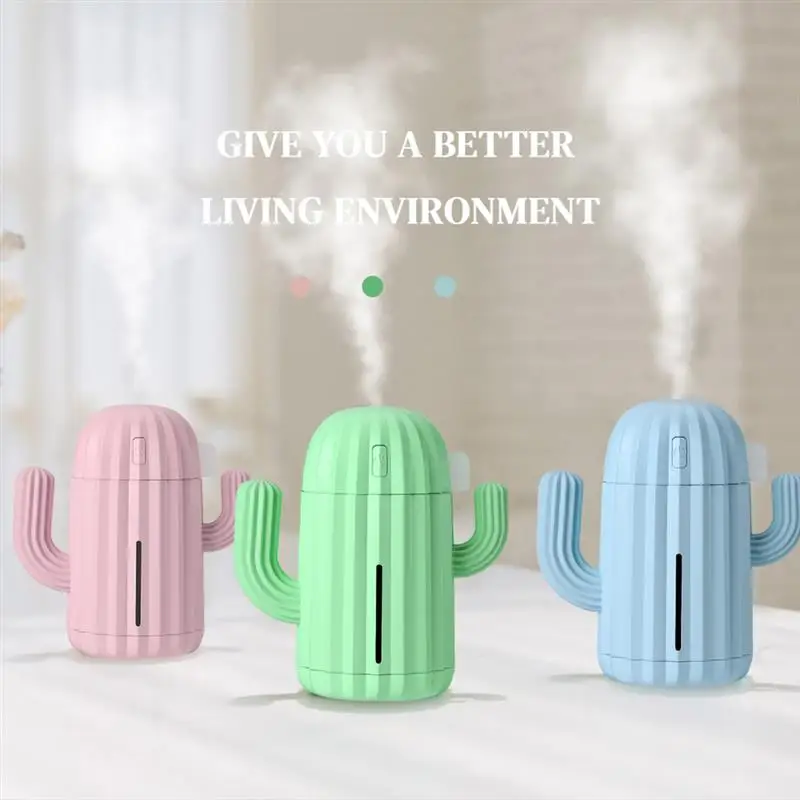 

Mini Humidifier 340ml USB Rechargeable Air Diffuser Adjustable Cactus Decoration Mist Humidifier
