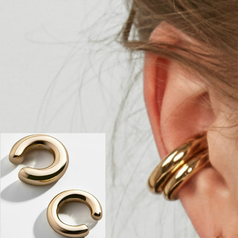 

New Round Punk Style Earrings C-shaped Ear Bone Clip Fashionable Earrings In Metal Streetwear Sweet Cool