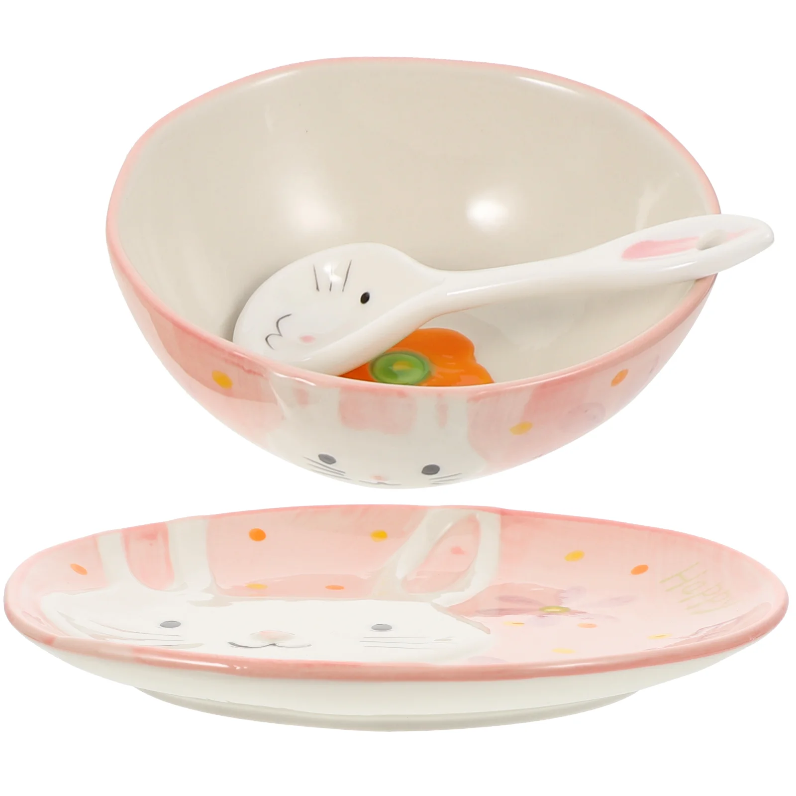 

Rabbit Dishes Bowls Plates Set Rabbit Ceramic Plate Cartoon Salad Bowl Soup Spoon Ceramics Ceramic Salad Bowl Toddler