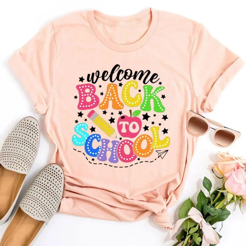 Добро пожаловать рубашка Снова в школу футболка для школы на первый день