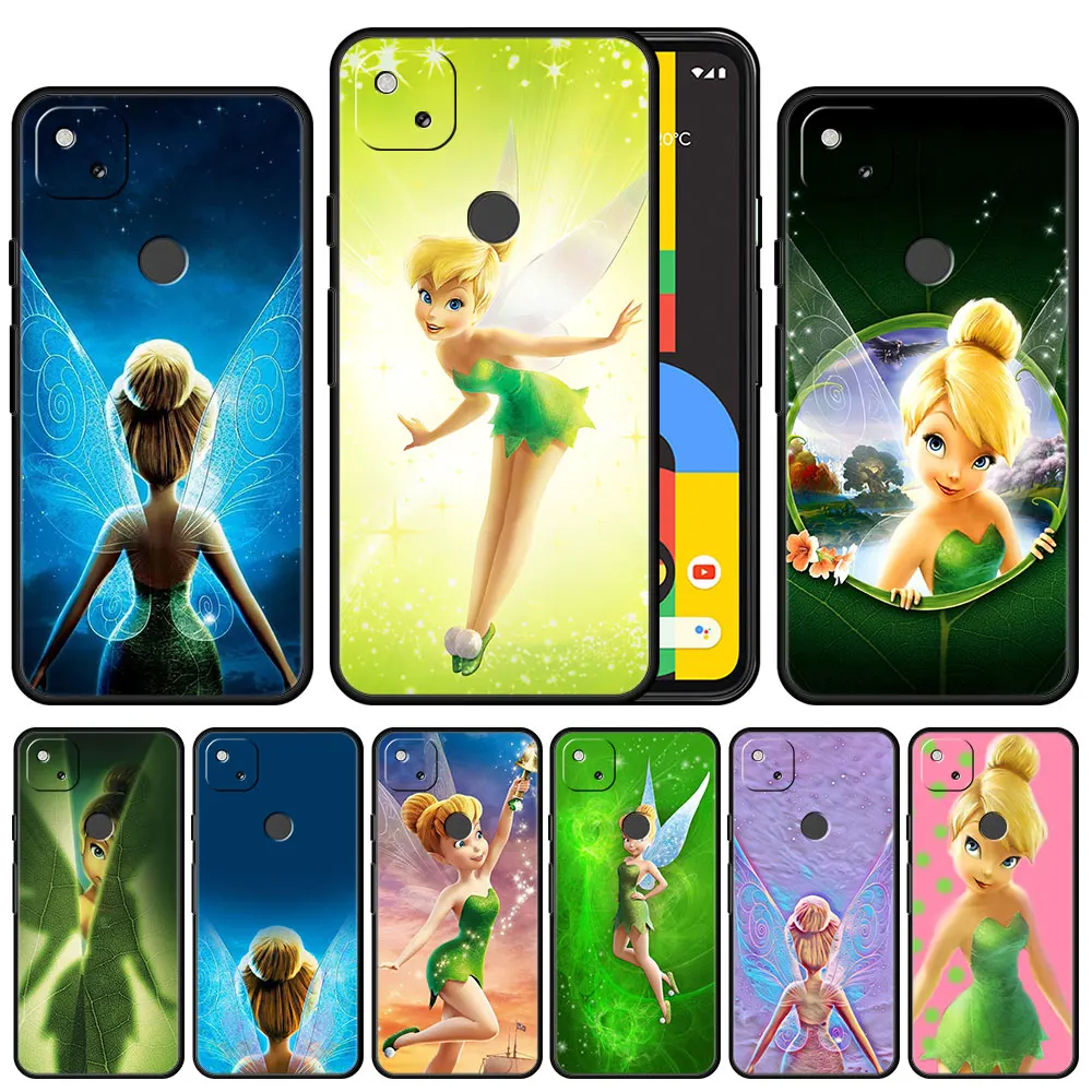 

Phone Case Cover for Google Pixel 5a 4a 3 4 XL 5 6 Pro 4G 5G TPU Thin Full Back Official Coque Shell Black Disney TinkerBell