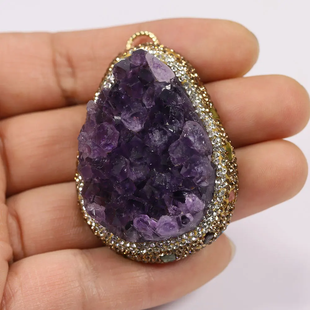 APDGG Natural Purple Amethyst Quartz Cluster Crystal Tourmaline Paved Freeform Shape Charms Necklace Pendant Jewelry Making DIY