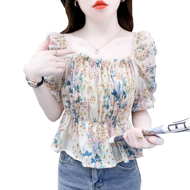 Женская шифоновая блузка с рукавами-фонариками и открытыми плечами