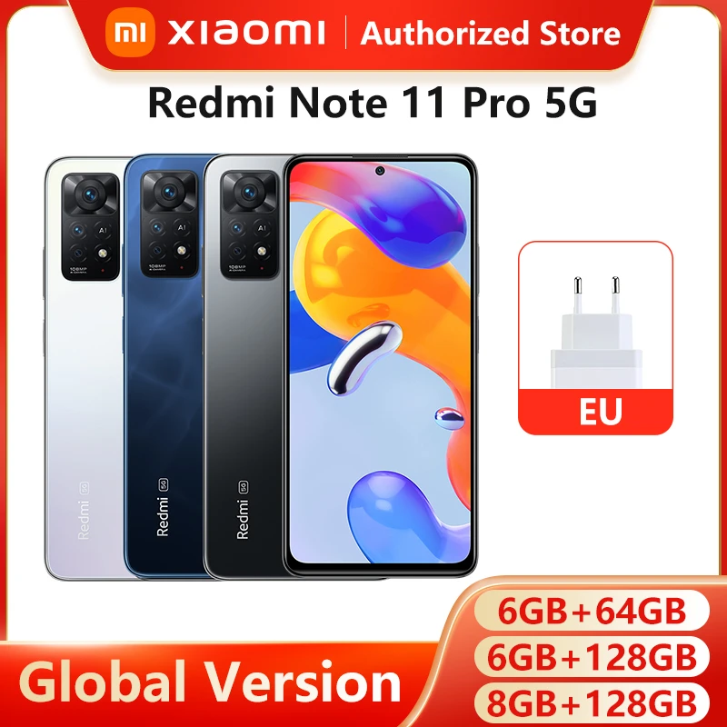 global version xiaomi redmi note 11 pro 5g 6gb ram 64gb rom 8gb ram 128gb rom mobile phone 108mp camera snapdragon 695 120hz free global shipping