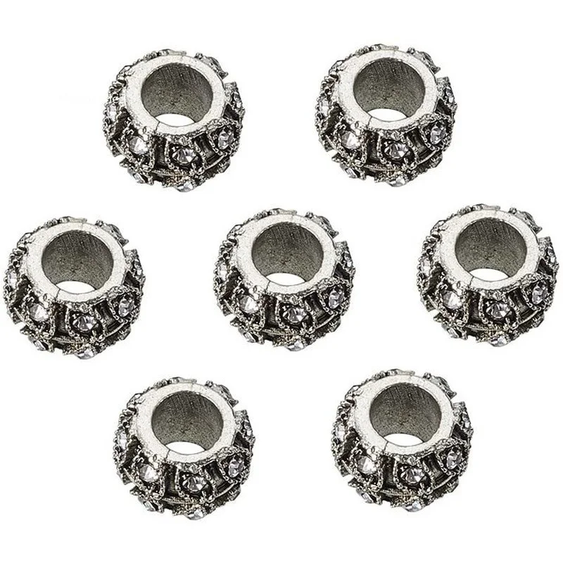 

50PCS Crystal Alloy Rhinestone European Beads Large Hole Rondelle Charms Beads fit Snake Chain Bracelet Jewelry Making