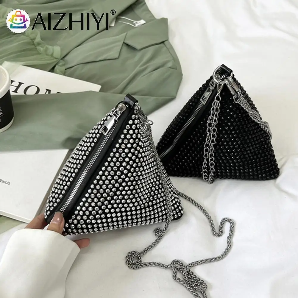 

Fashion Zongzi Shaped Rhinestones Shoulder Crossbody Bag for Female Wedding Cylinder Purse Chain Messenger Bag Gifts