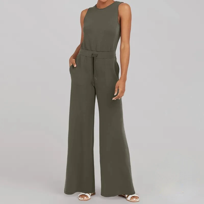 Women Elegant Jumpsuit Fashion Sleeveless Solid Color Commuter Pants Summer Office Lady Overalls Casual Streetwear Romper