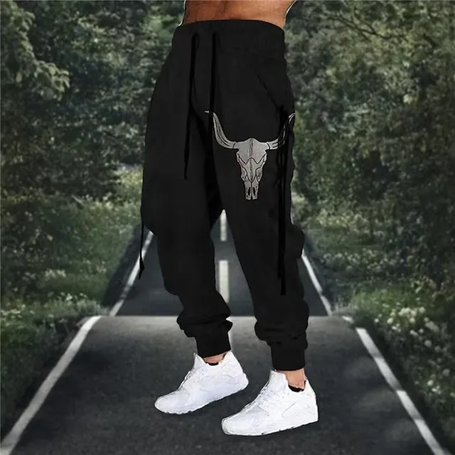 Joggers Trousers Men Sweatpants Side Pockets Ribbon Graphic Graphic спортивные штаны Comfort Breathable Sports Streetwear