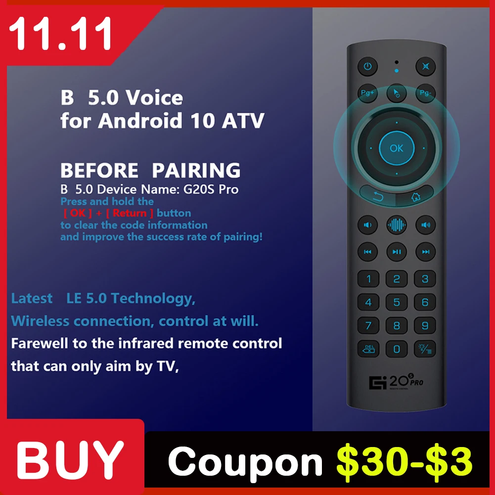 

G20BTS PLUS Wireless Smart Voice Bluetooth-Compatible 2.4G RF Gyroscope Google Assistant Air Mouse Remote Control for Android TV