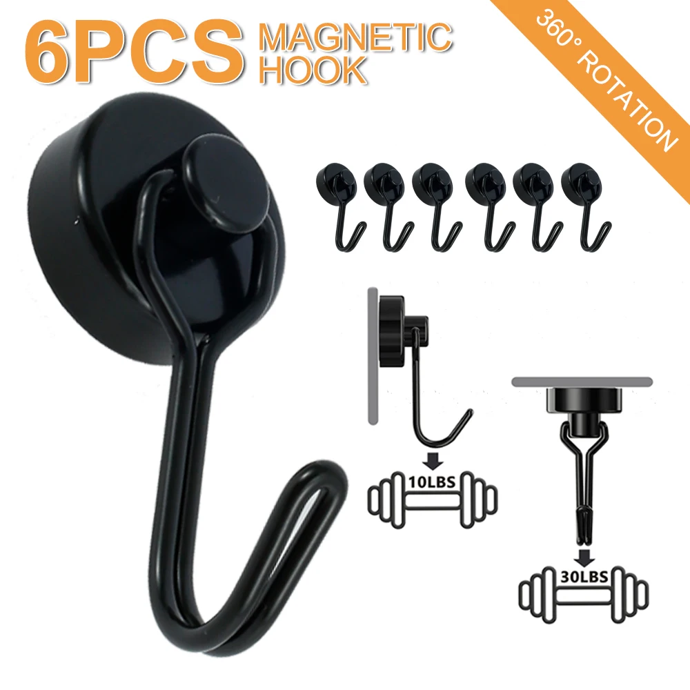 

6pcs Magnetic Hook Strong Magnetic Strong Heavy Duty Neodymium Magnetic Hooks for Ceiling Magnetic Board Kitchen Office Lockers